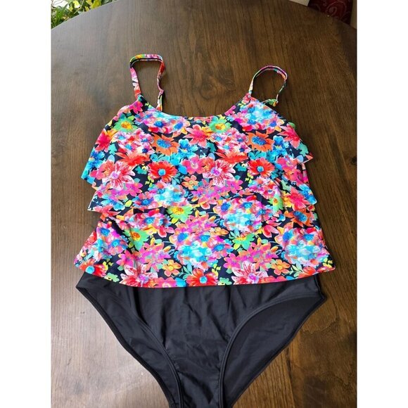 Island Pearls Island World Plus Size Women's Swimsuit Solid Floral Design Three - Picture 5 of 12